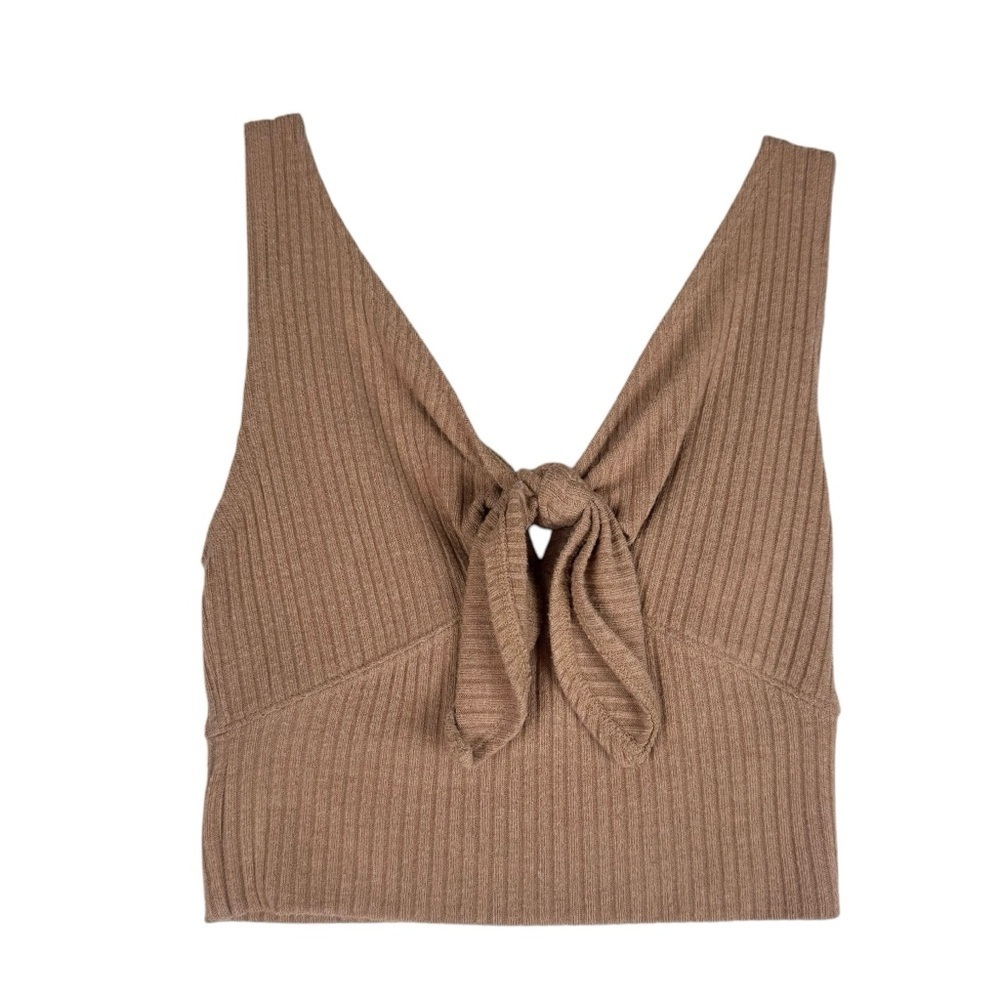 Abercrombie & Fitch Tie Knot Crop Ribbed Tank Top Size XXS Tan - Picture 1 of 4